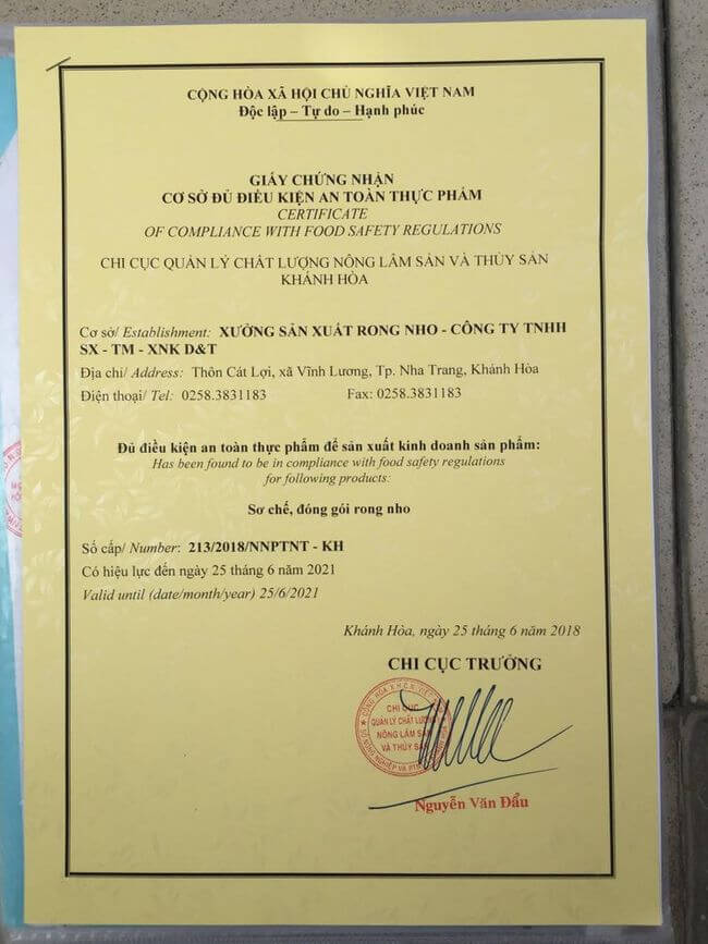 Chứng nhận an toàn thực phẩm