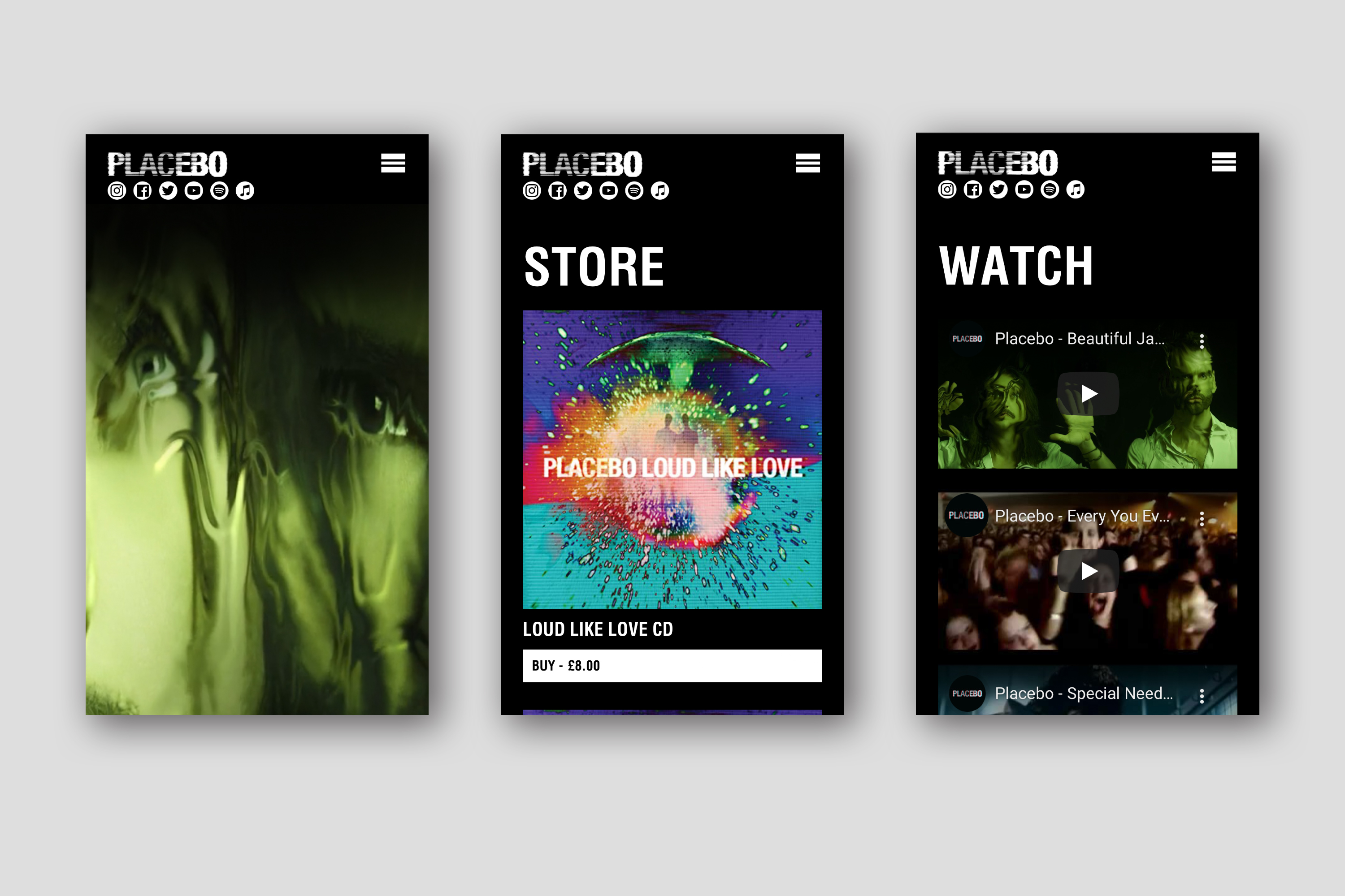 placebo, flower up, placebo band, website, web design, graphic design