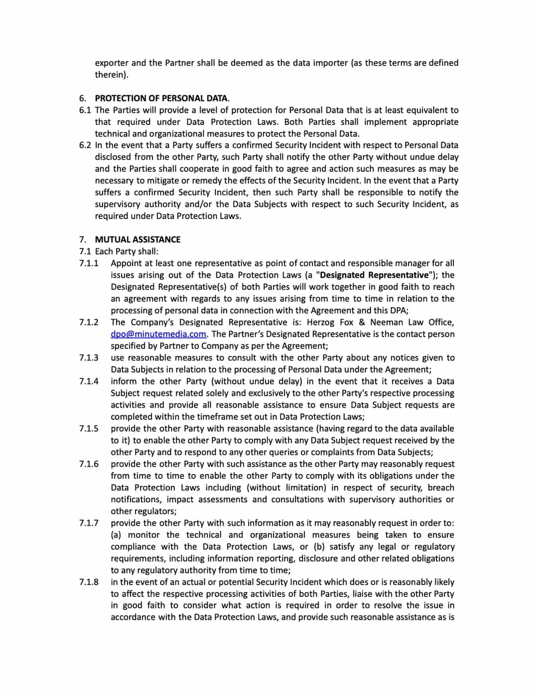 DATA PROTECTION AGREEMENT (CONTROLLER)