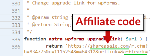 voorbeeld stukje code met affiliatie link