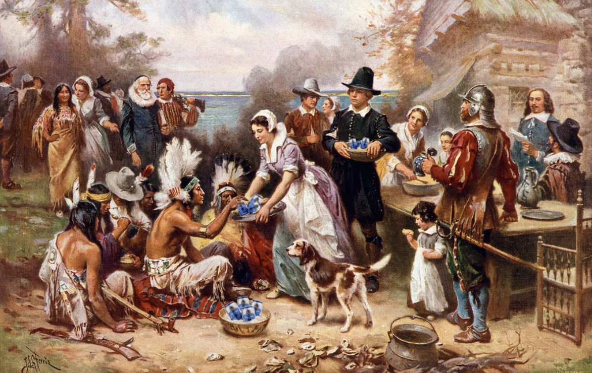The pilgrims during Thanksgiving