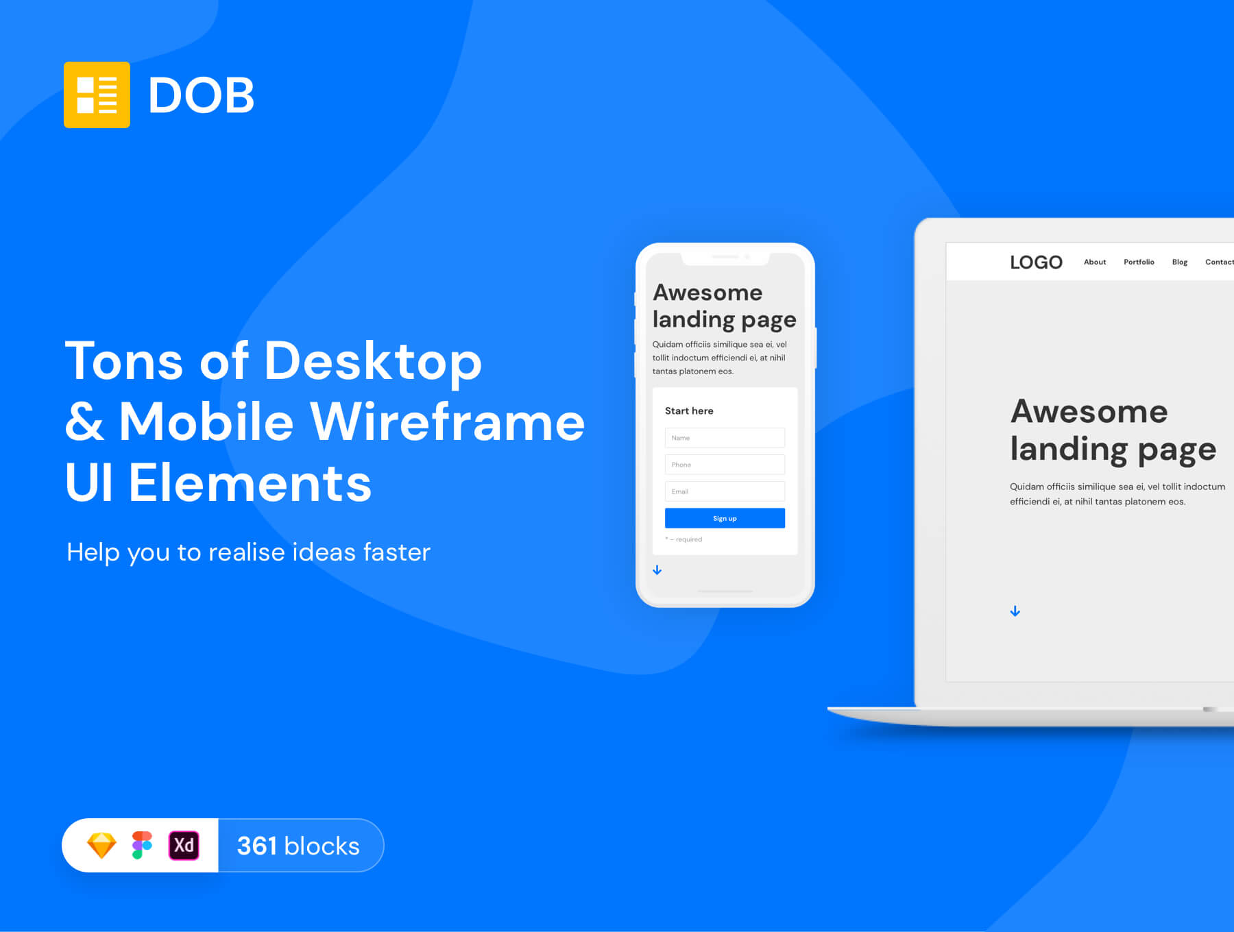 Desktop and mobile wireframes
