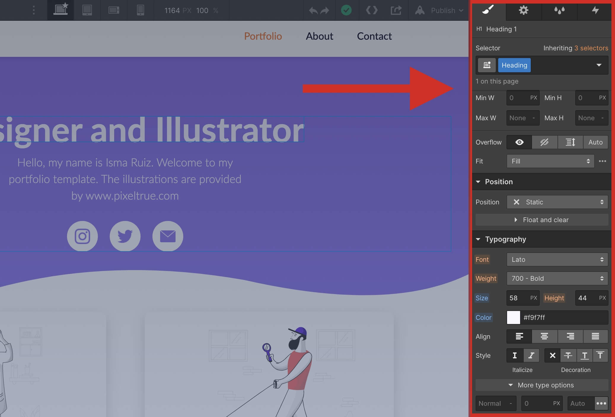 Webflow styles panel