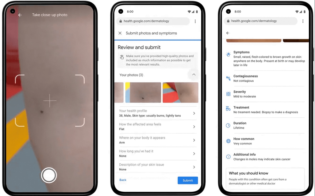 Google health tool screenshots