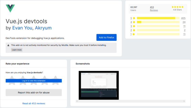 Vue.js devtools Firefox Extension