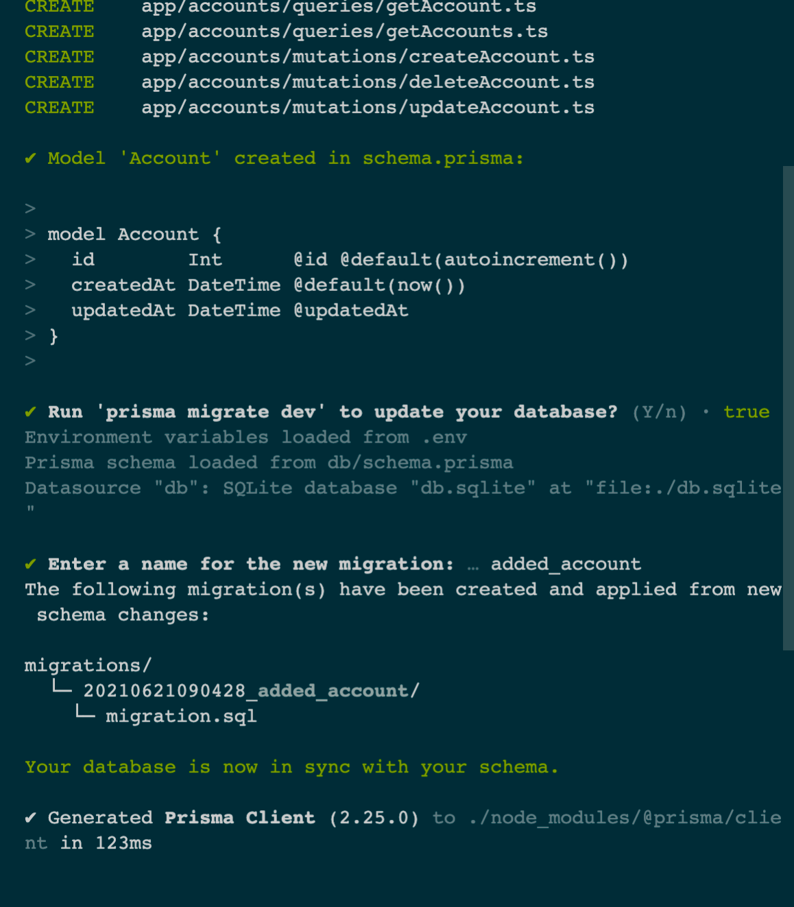 Creating Account model and running migrations