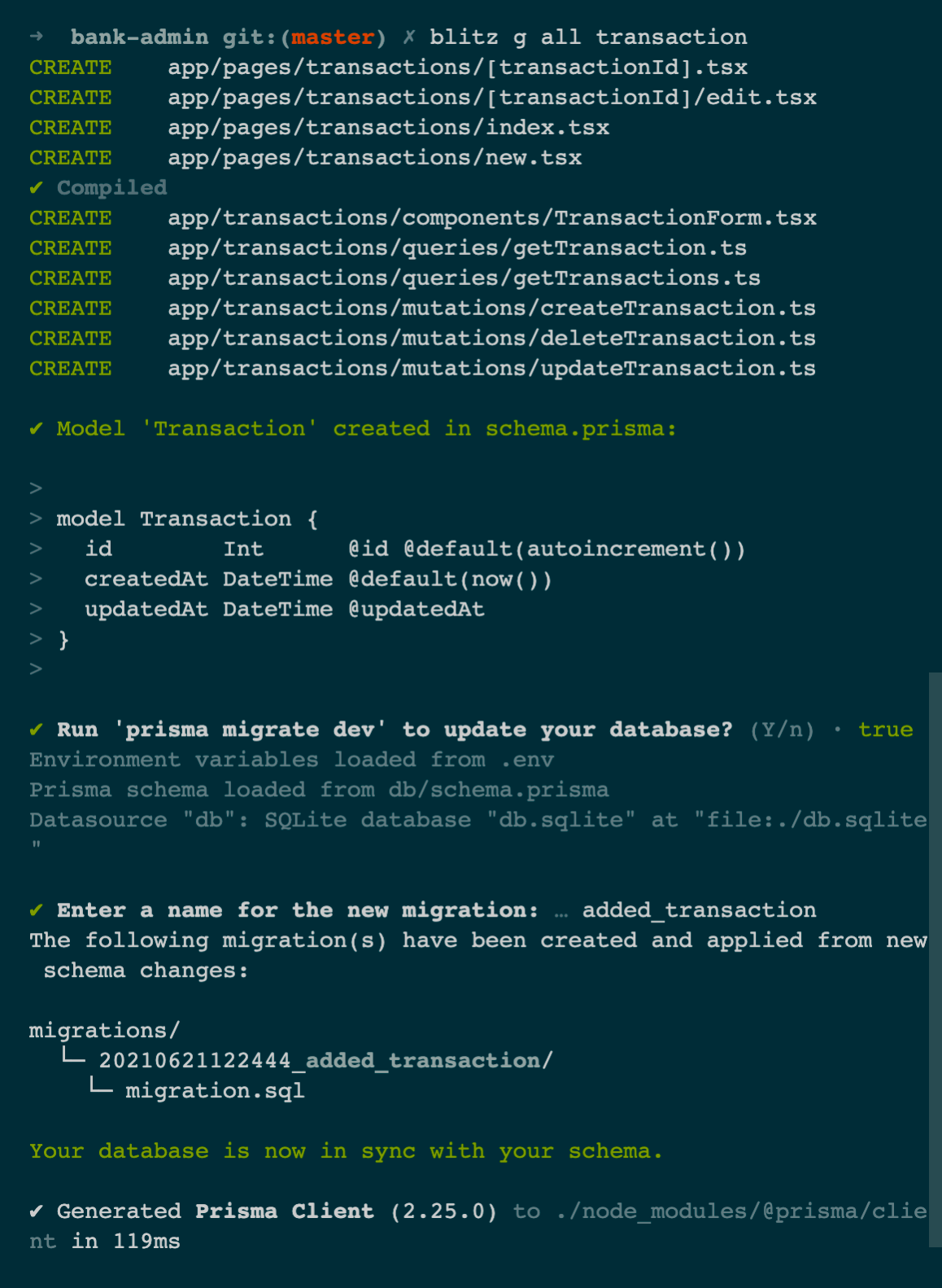 Generate all files for the Transaction model
