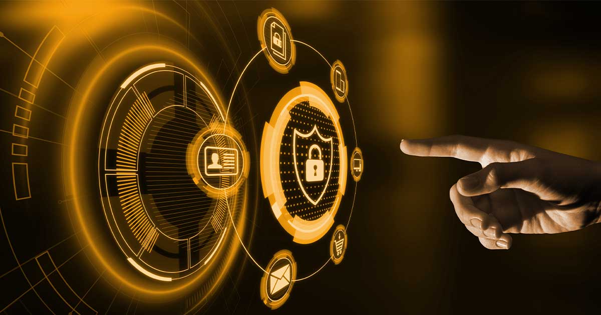person pointing at augmented reality security icon