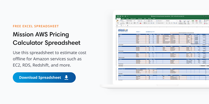 Screenshot of Mission's free AWS Pricing Calculator Excel Spreadsheet - Click to fill out the form