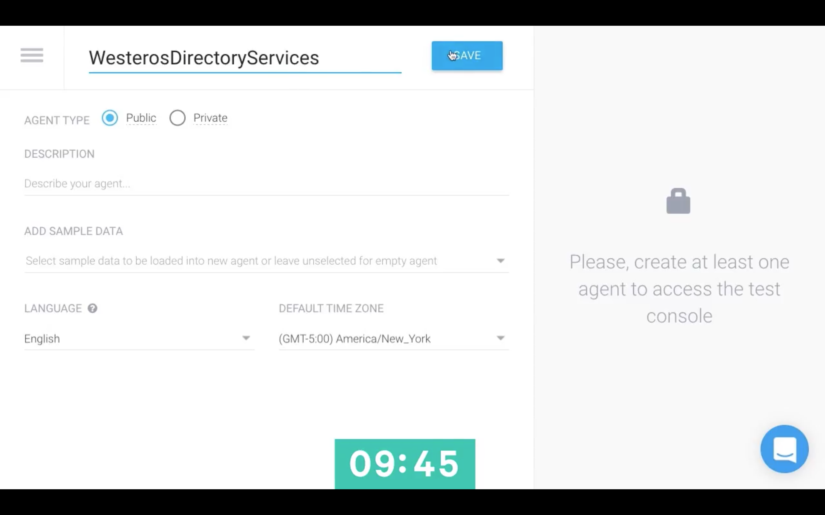 API.ai interface - agent creation
