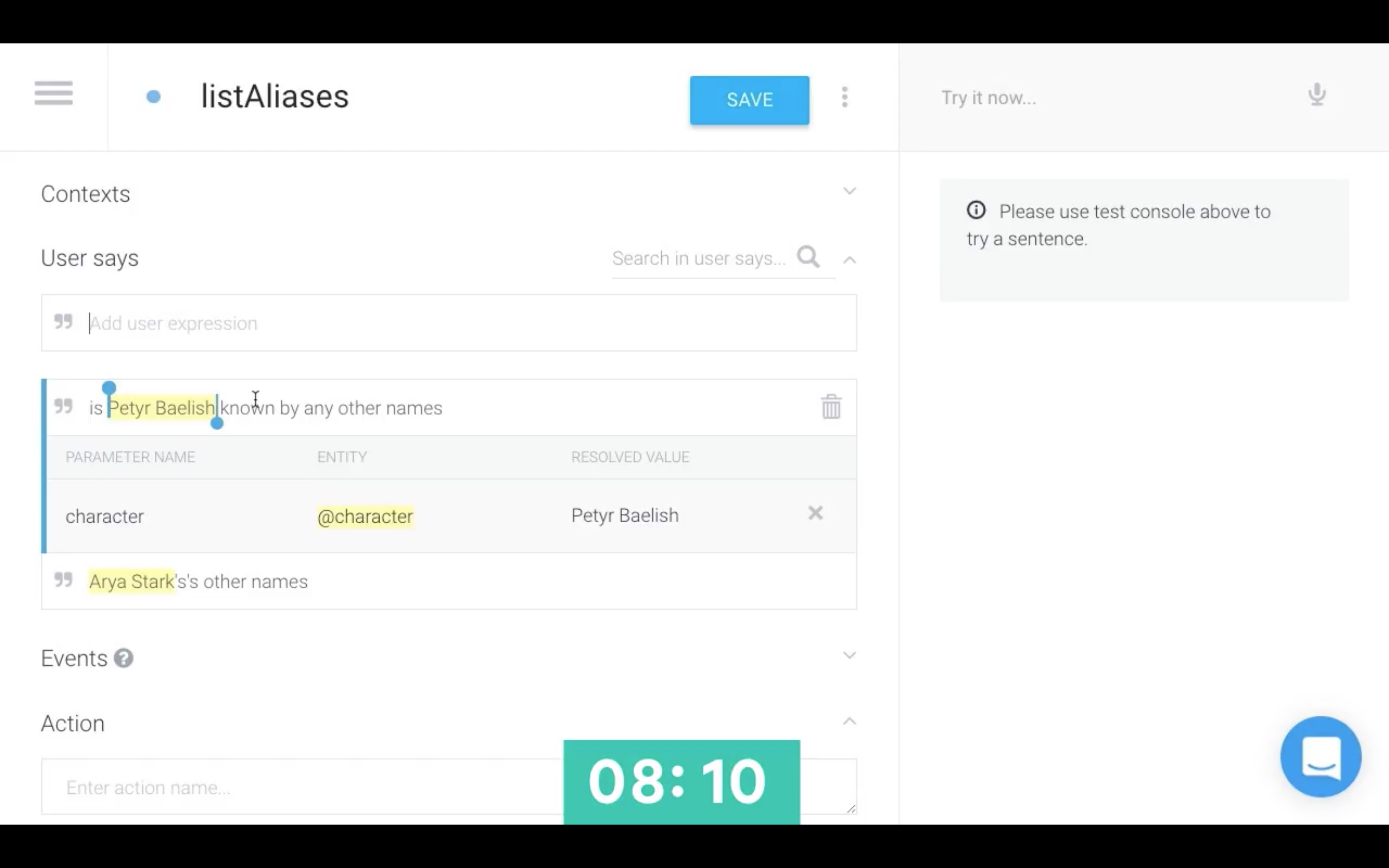Creating an intent in API.ai