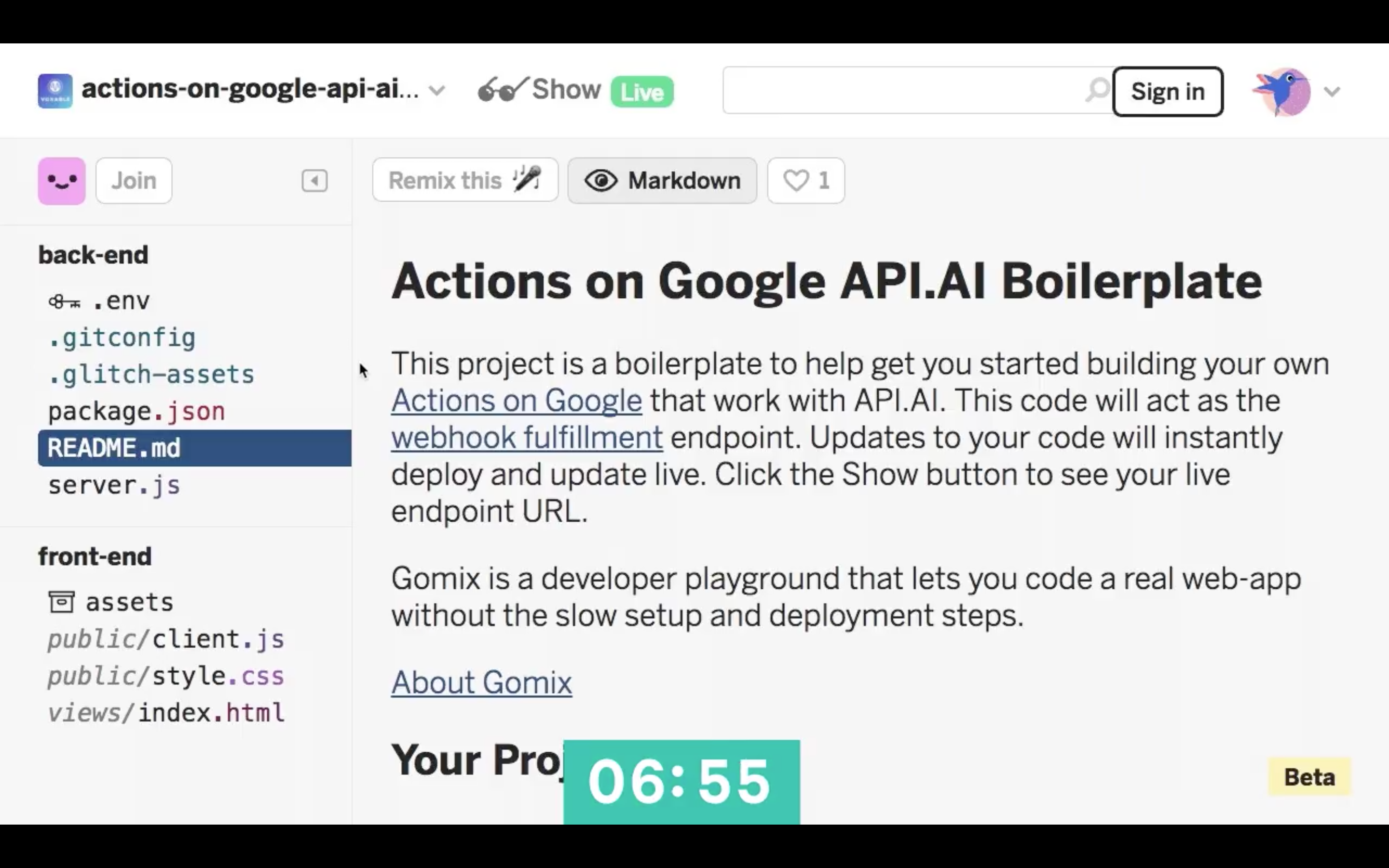 Actions on Google Boilerplate project on Glitch