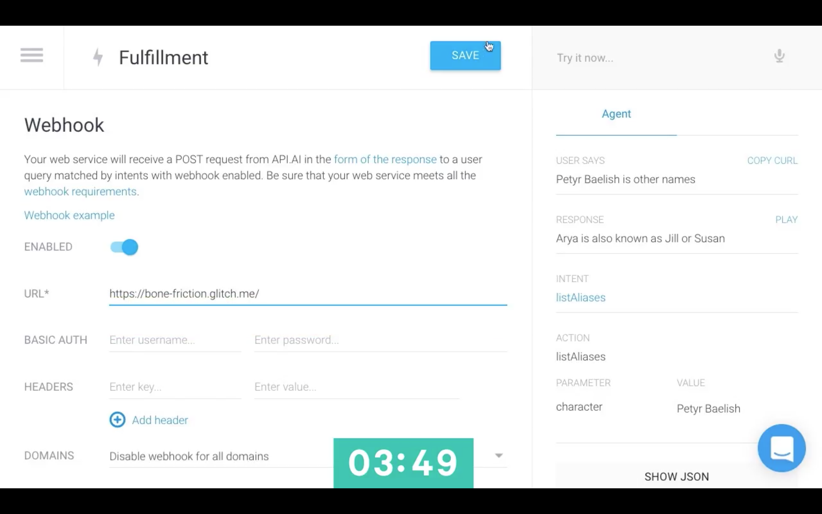 API.ai interface - webhook fulfillment
