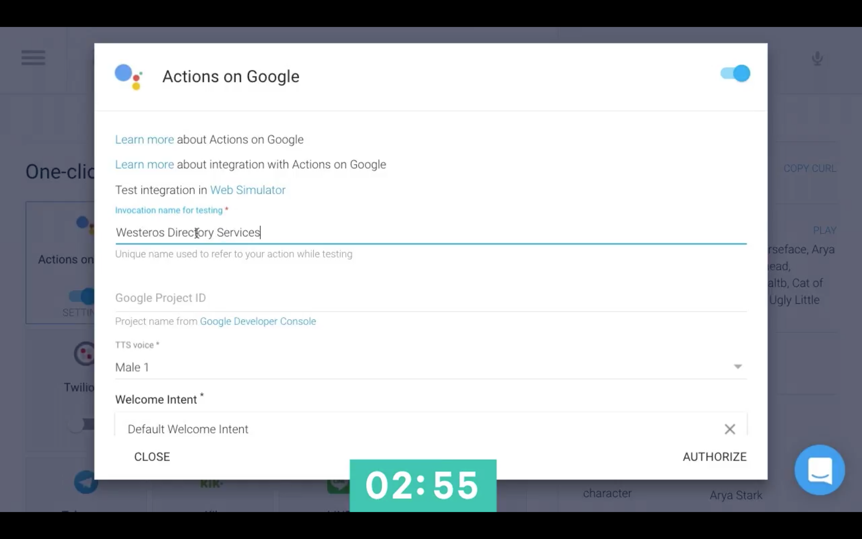 API.ai interface - Actions on Google integration