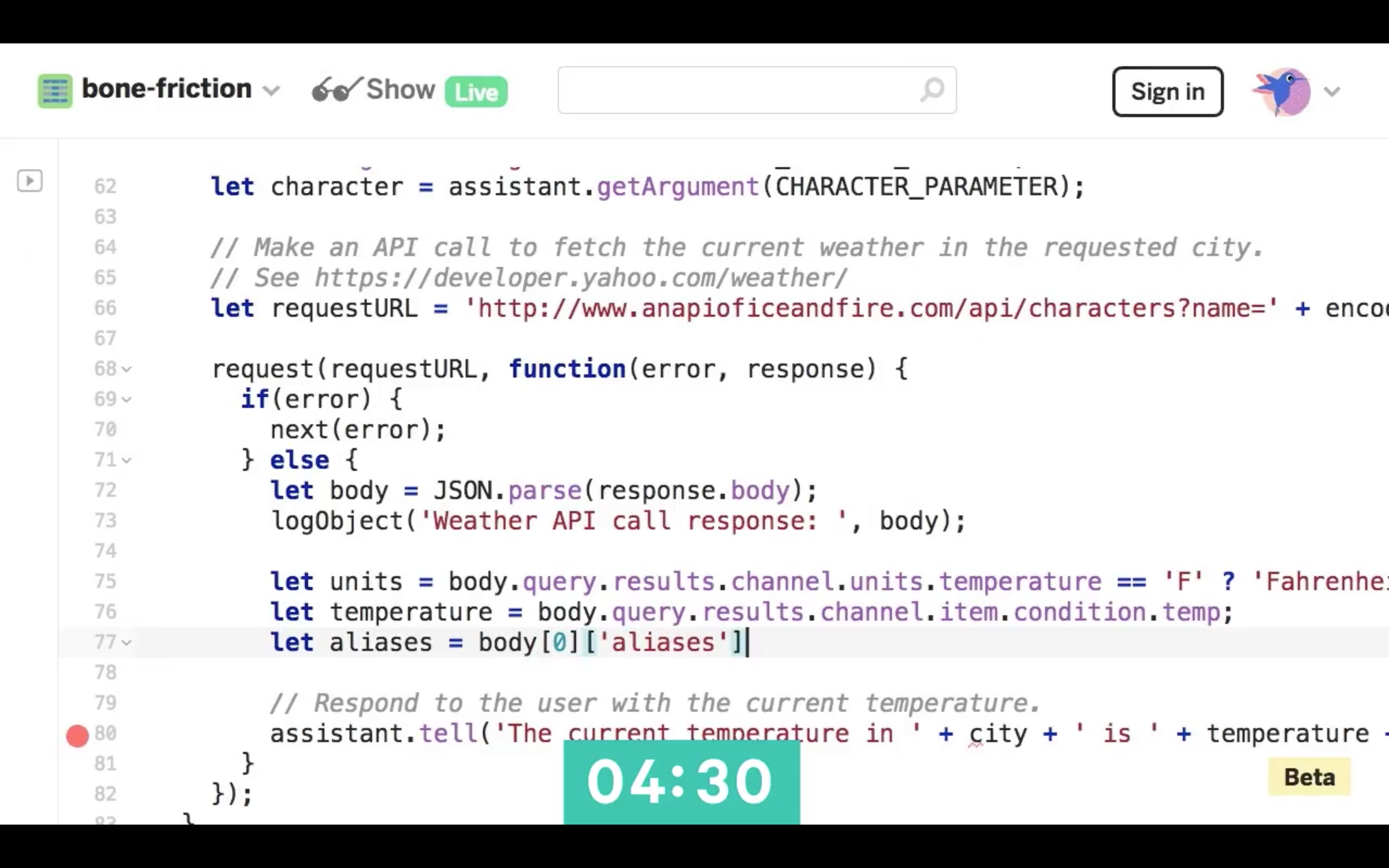 Actions on Google Boilerplate project on Glitch