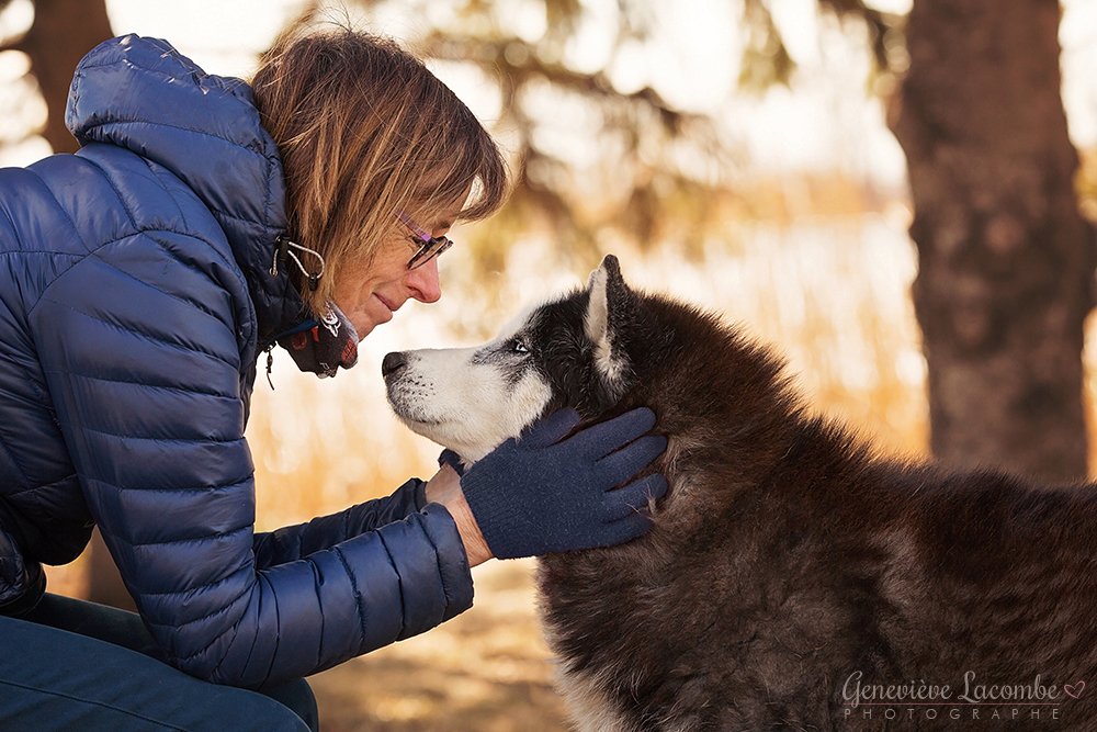 Chien husky âgé avec sa maman