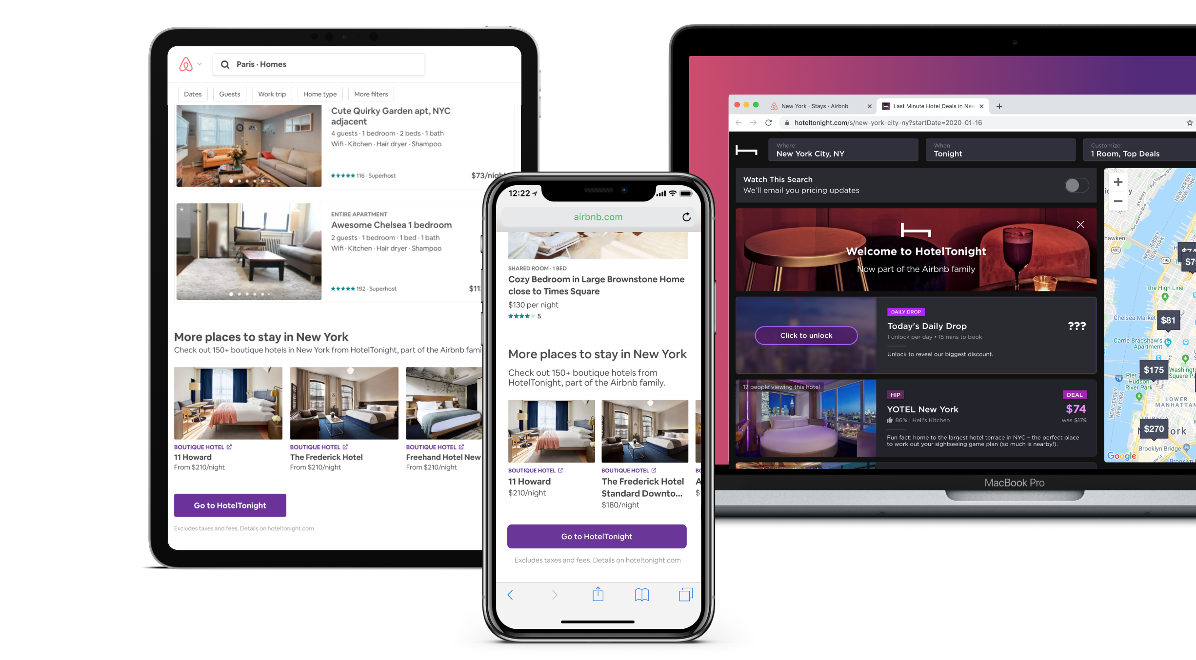 A multi-device mock up of HotelTonight redirect project