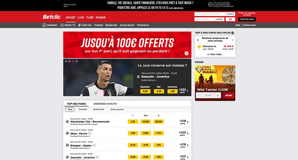 Site de paris sportifs Betclic, page d'accueil - Follow Win Betting