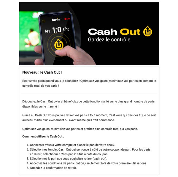 Illustration Cashout Bwin - Follow Win Betting
