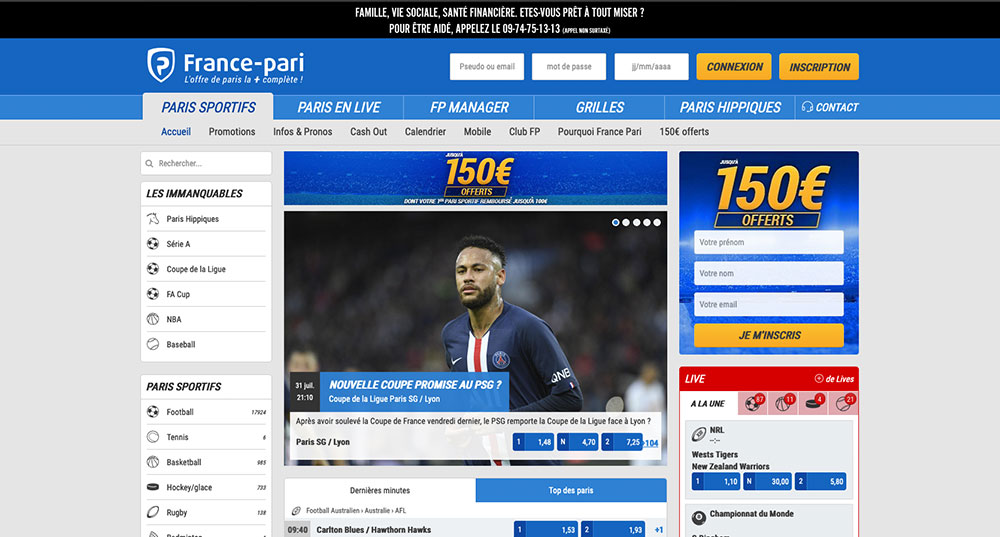 Site de paris sportifs France Pari, écran d'accueil - Follow Win Betting