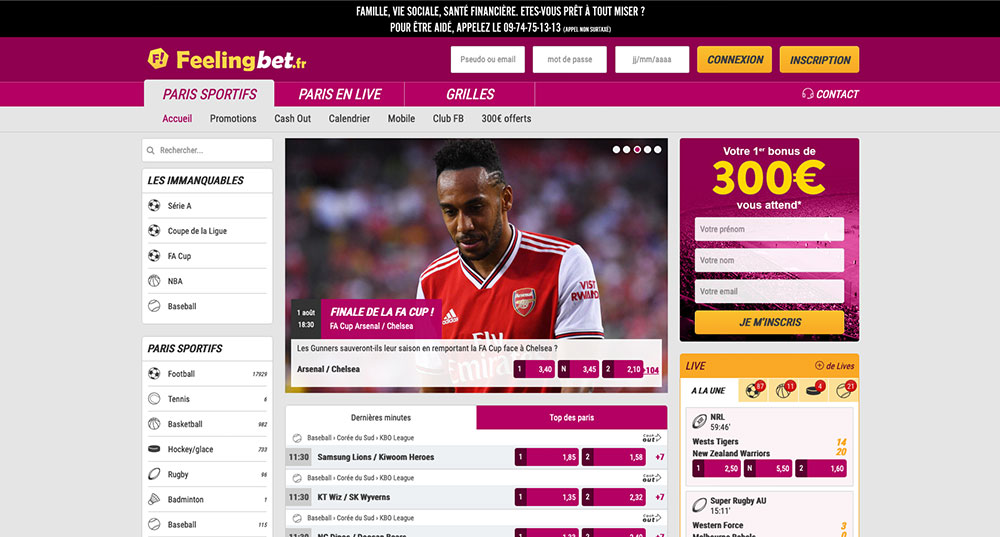 Site de paris sportifs Feelingbet, écran d'accueil - Follow Win Betting
