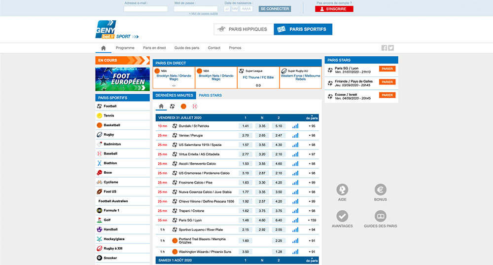 Site de paris sportifs Genybet, écran d'accueil - Follow Win Betting
