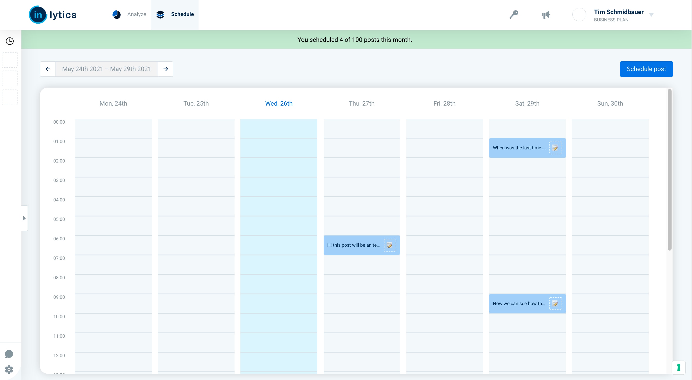 LinkedIn Analytics Tool inlytics with content scheduling feature