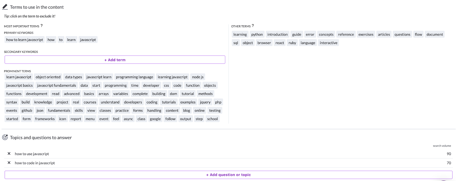 Customization panel in Content Editor and keyword suggestions