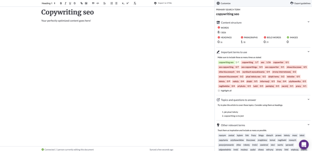 Interfejs content editora