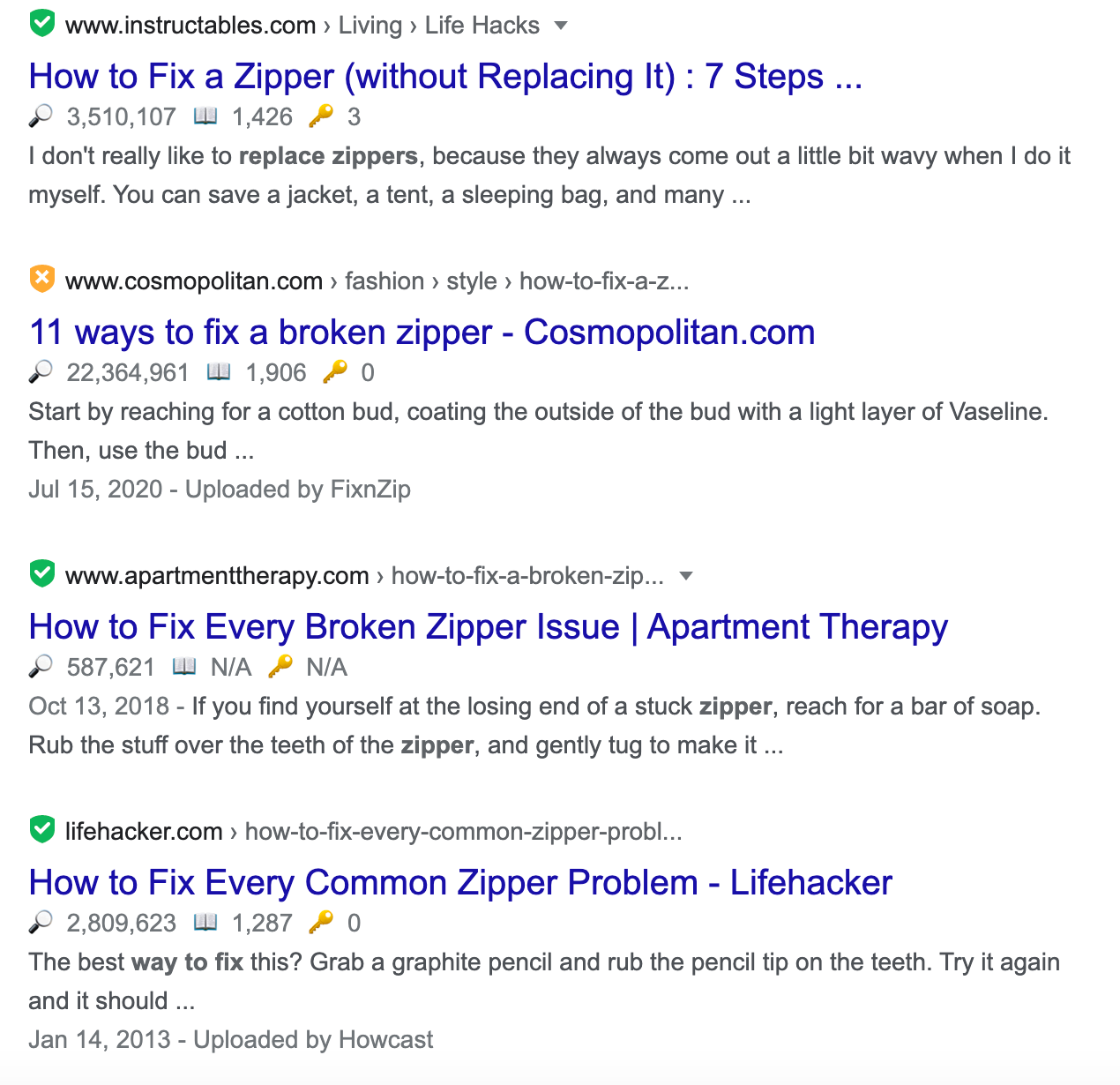 top results for how to fix a zipper query in google