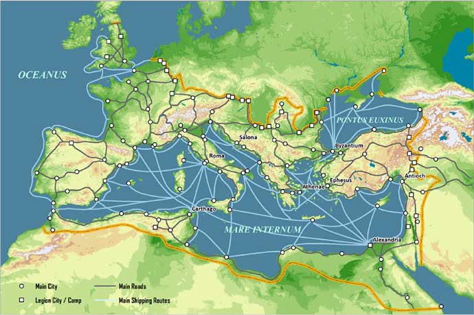 rotas de comercio imperio romano logistica