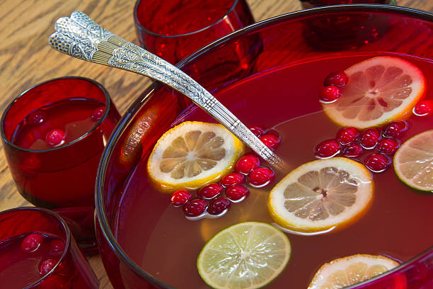 cranberry holiday punch - christmas punch stock pictures, royalty-free photos & images