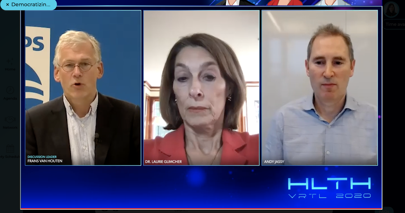 From left to right: Phillips CEO Frans van Houten, Dr. Laurie Glimcher, President and CEO of the Dana Farber Cancer Institute, and Andy Jassy, CEO of AWS