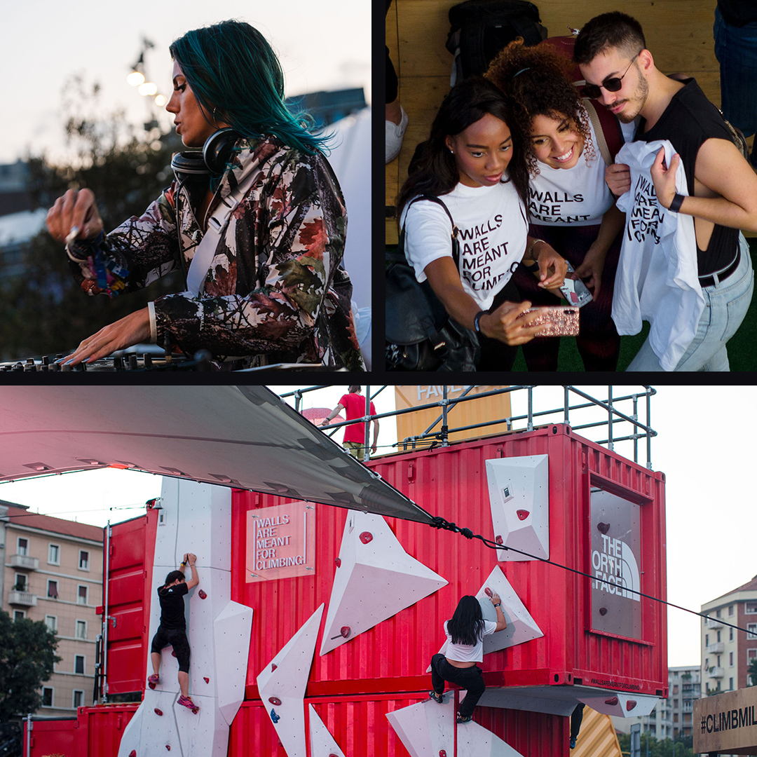 DJ playing at the north face event. Guests taking images of the experience.
