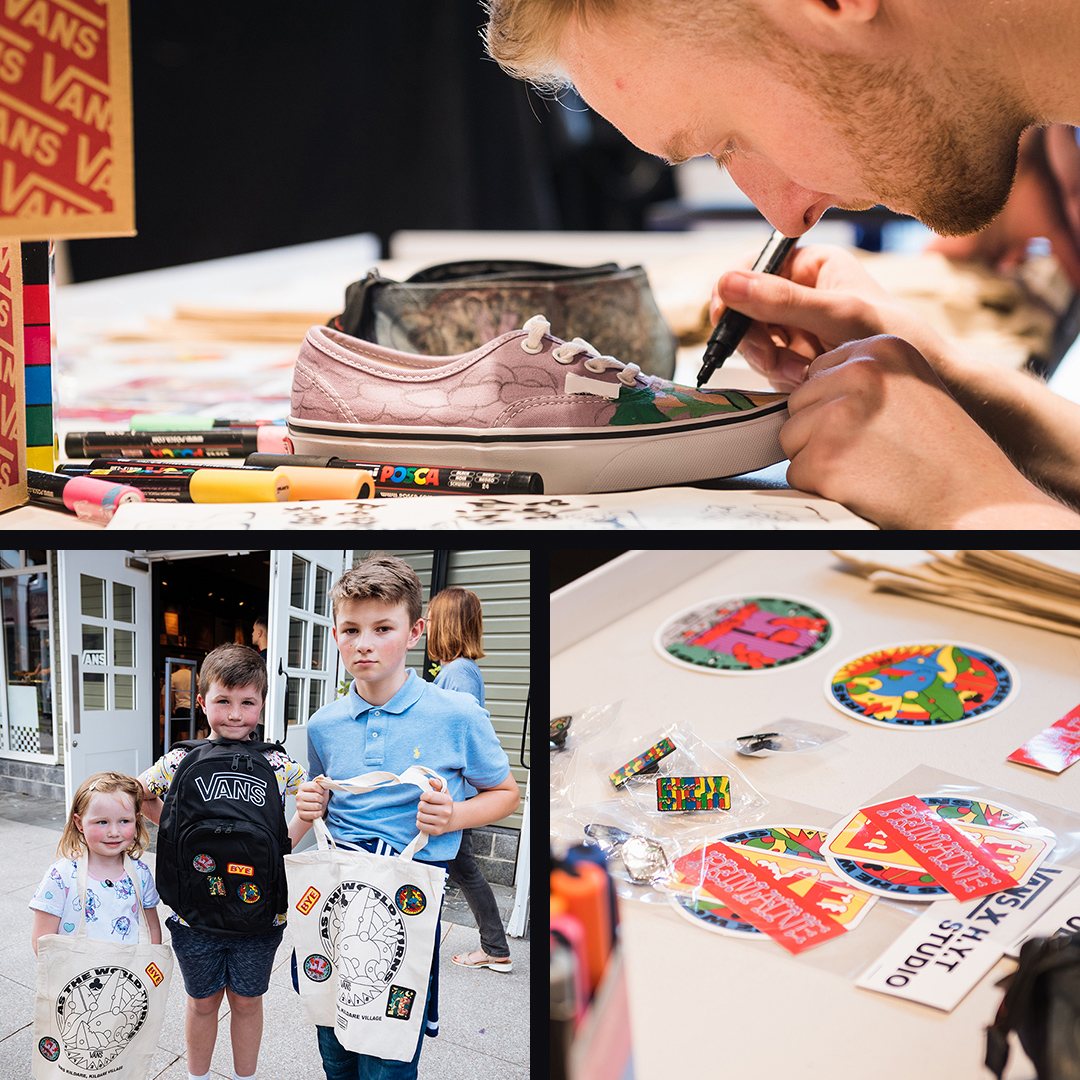 Illustrator working on shoe design for Vans. Children enjoying the event.
