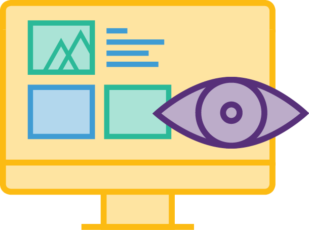 Visual Design Icon: Screen with image and eye overlay