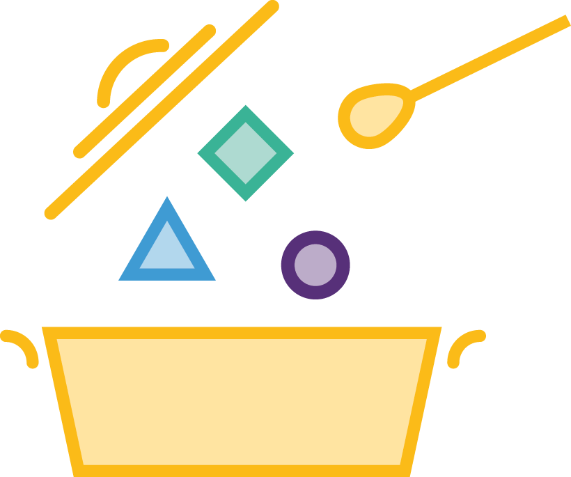 Design as Ingredient Icon: shapes being stirred into a cooking pot