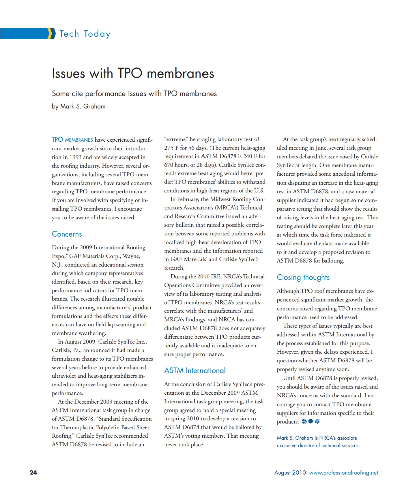 NRCA issues with TPO membrane