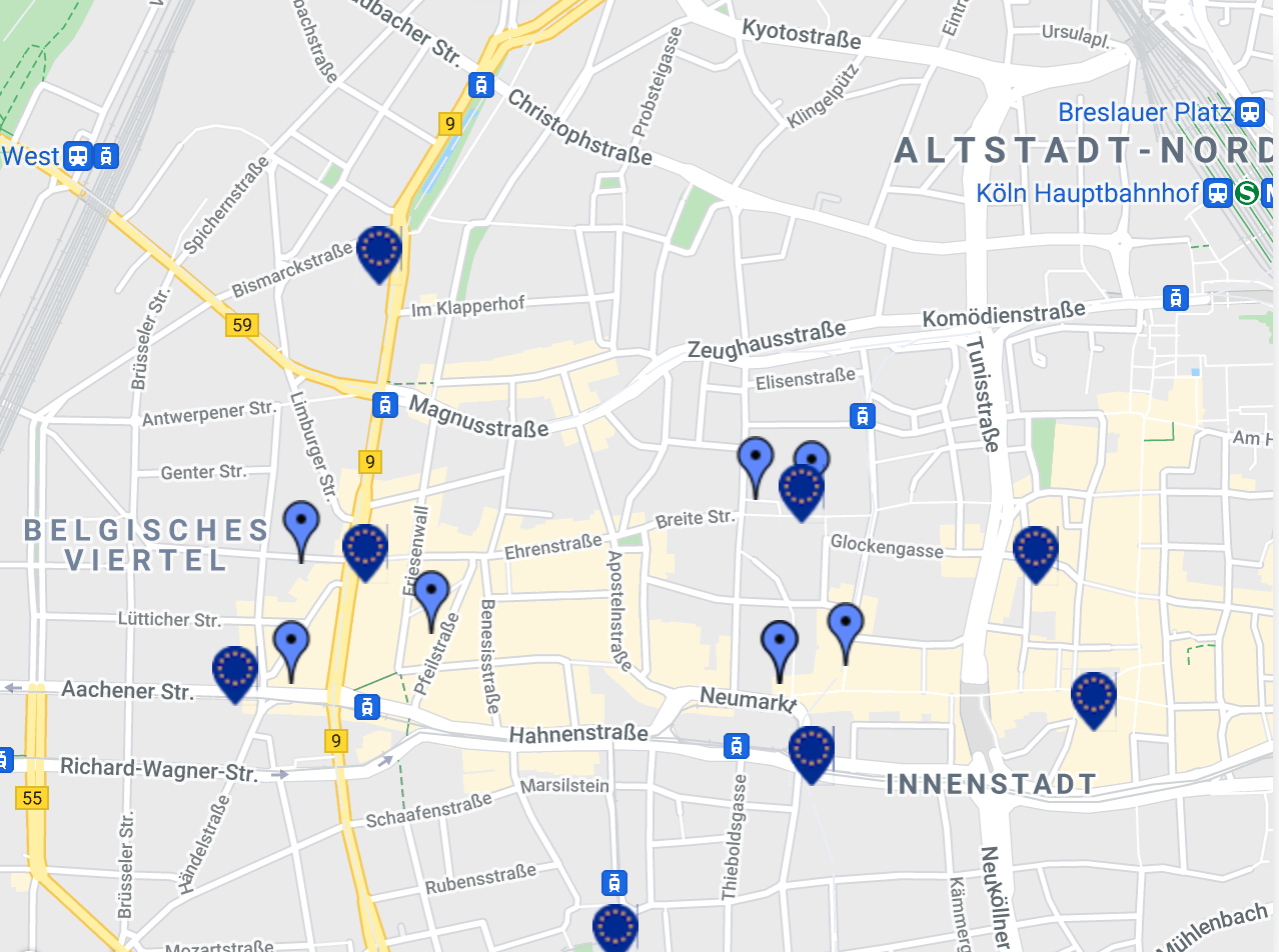Ansicht Schnelltestpartnersuche Kölner Innenstadt mit EU-Standard