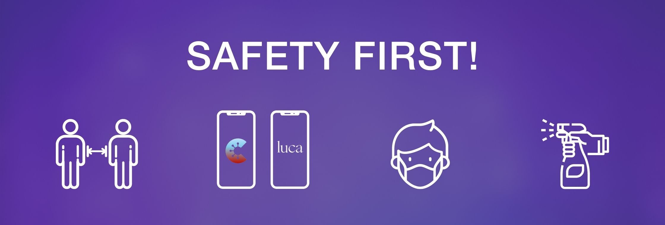 Icons Hygienekonzept Abstand CWA App LUCA APP Maske Desinfektion