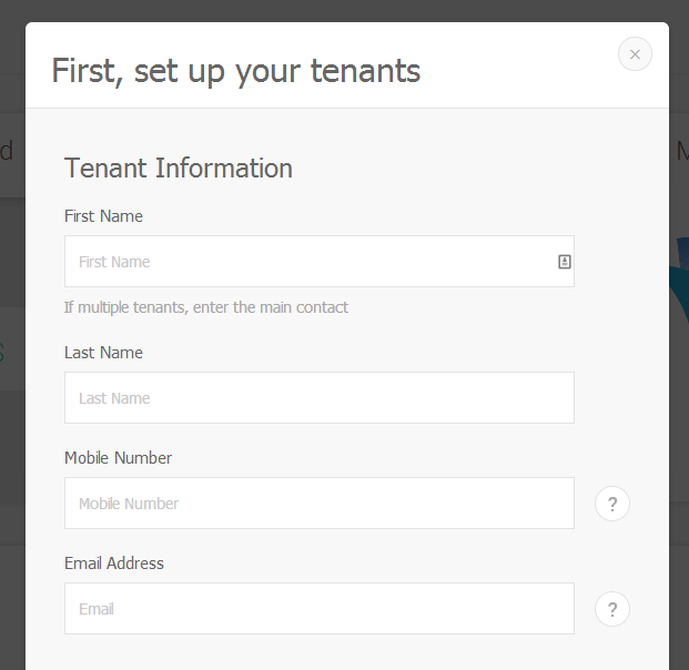 Example of Create New Tenant Modal