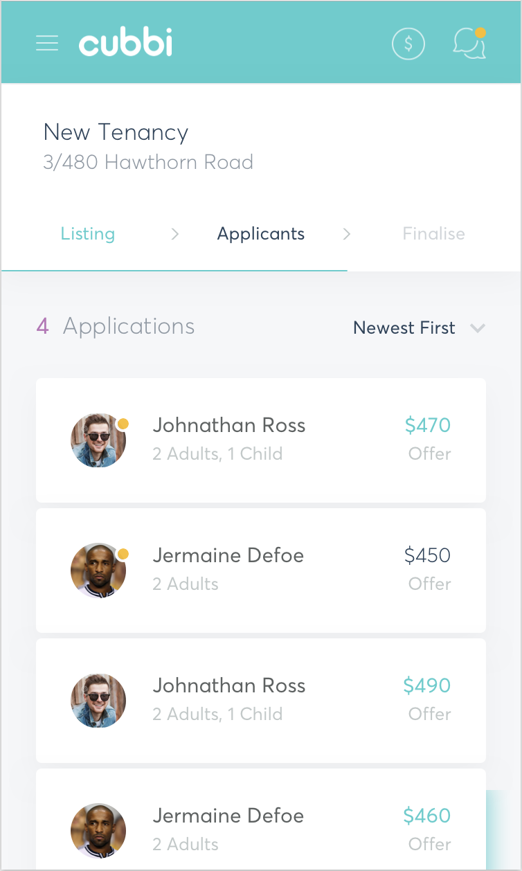 New tenant screenshot