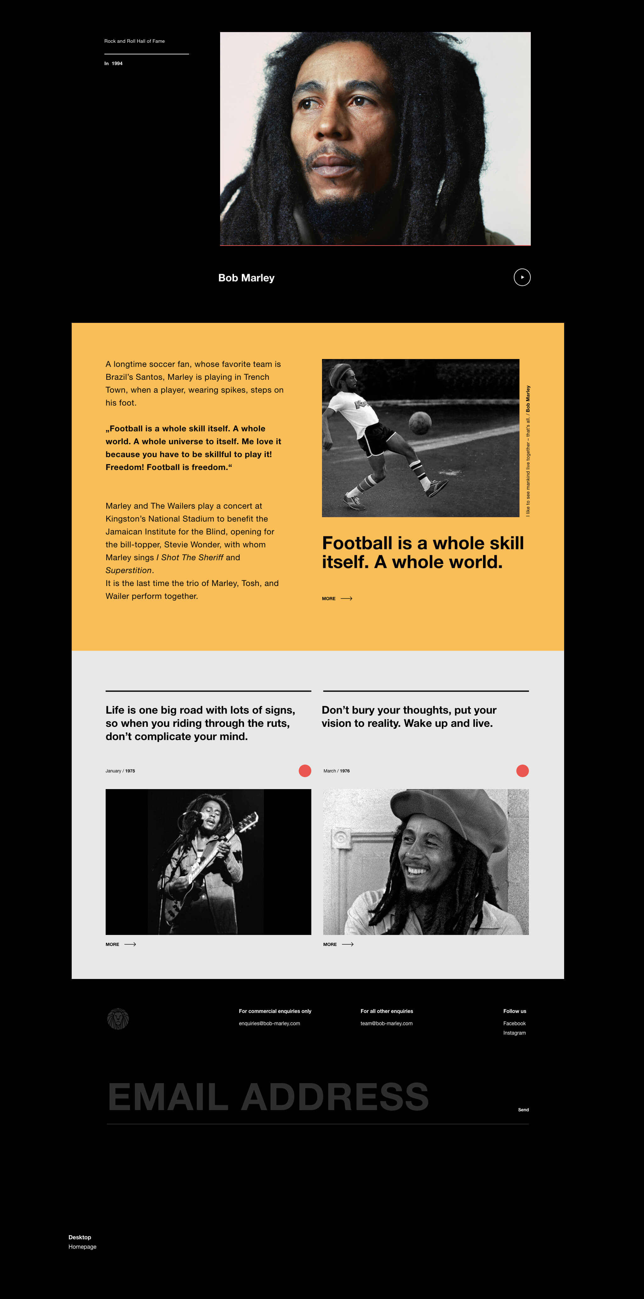 Web Layout About Bob Marley