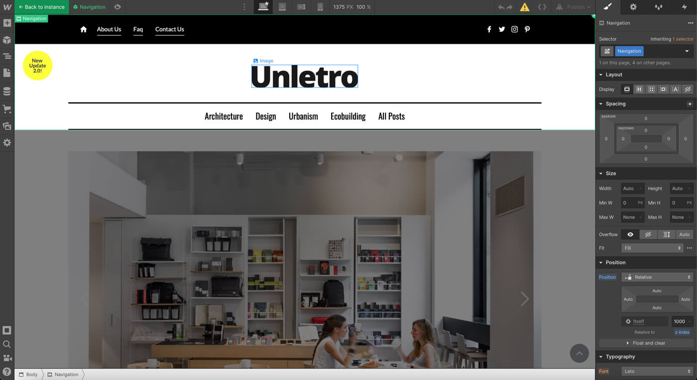 Website Screenshot of editing content