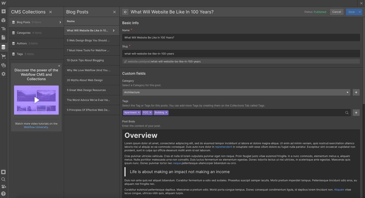 Website Screenshot of editing CMS-Elements