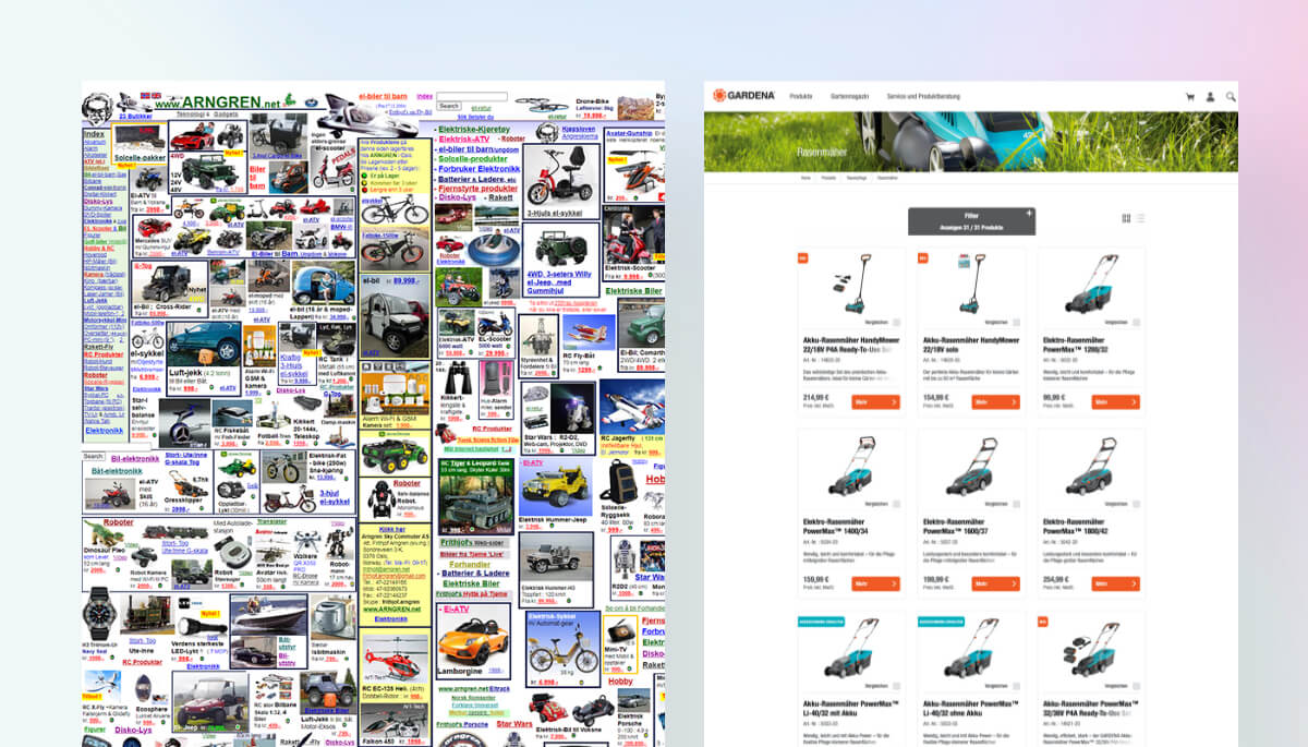 Design Vergleich von 2 E-Commerce Websiten