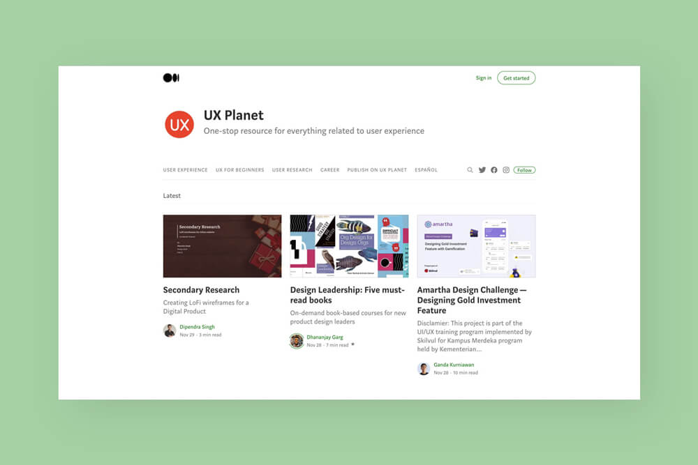 Screenshot der Webseite UX Planet.