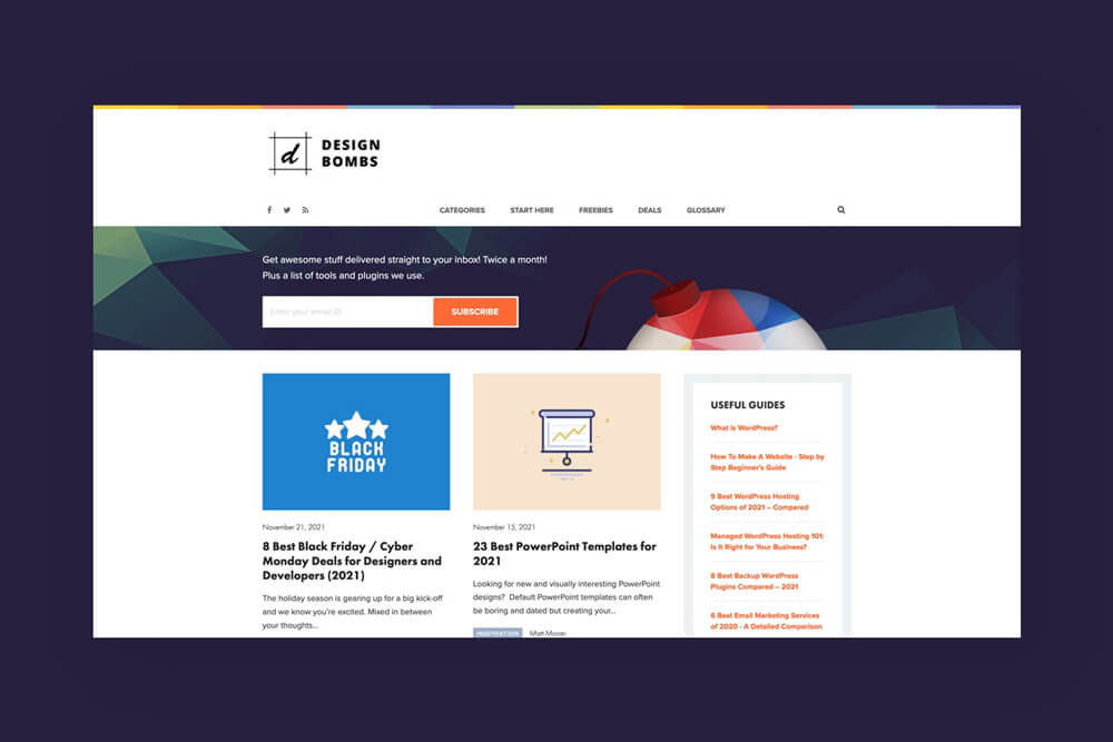 Screenshot der Webseite Design Bombs.