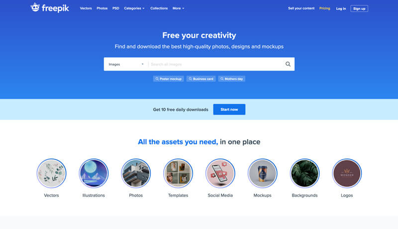 Freepik Website Vorschau.