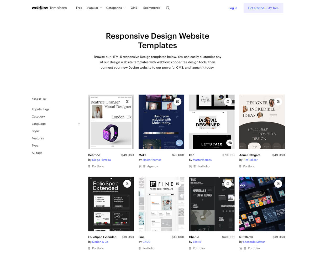 Eine Übersicht von Webflow Templates.